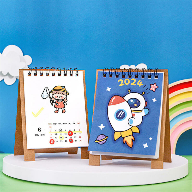2024 Cute Cartoon Girl Panda Dinosaur Calendar Mini Calendar Daily Schedule Planner Yearly Agenda Organizer Office Supplies
