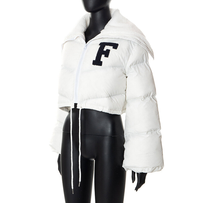 여성용 캐주얼 라펠 코튼 재킷, 긴팔 레터 F 자수 패딩, 단색 패딩, 겨울 패션