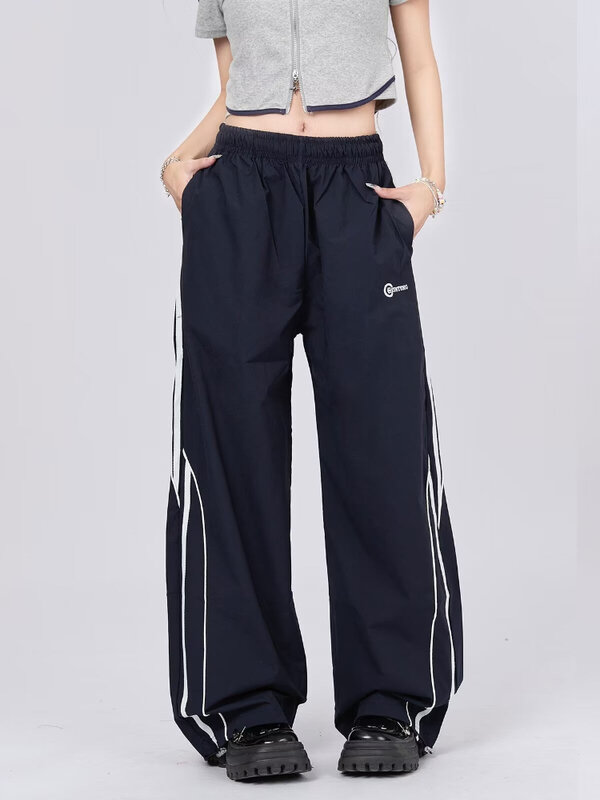Женские спортивные брюки QWEEK Y2k в полоску, мешковатые винтажные широкие брюки с парашютом, уличная одежда, повседневные брюки оверсайз в стиле хип-хоп для бега