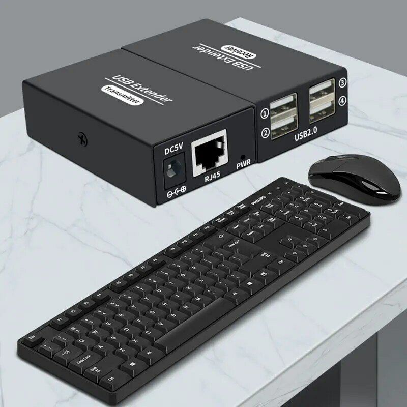 Extensor USB 2,0 de 120M sobre Etherne 4HUB USB a RJ45, extensión de ratón de monitoreo de ordenador, Cable de red único a RJ45