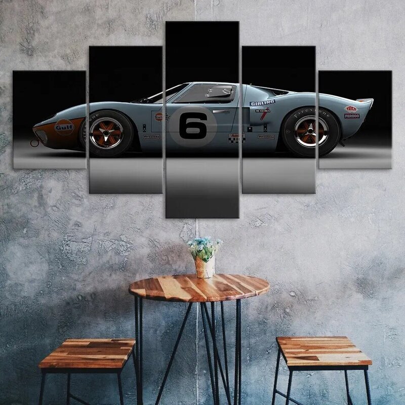 Lienzo de arte de pared de coche deportivo Ford GT40, Impresión de Panel múltiple, póster de habitación para fanáticos de Moto automática, decoración del hogar, regalo de imagen para él, 5 piezas