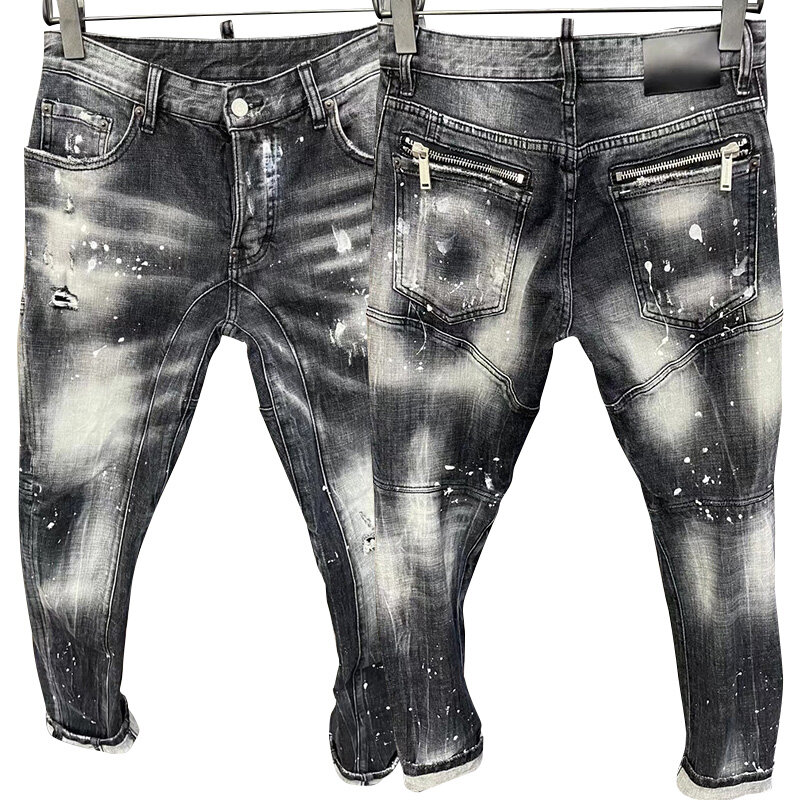 Chareiharper dsq t156 men`s jeans New wear simple men slim ripped stretch jeans skinny straight Tear Process Italian Design pant