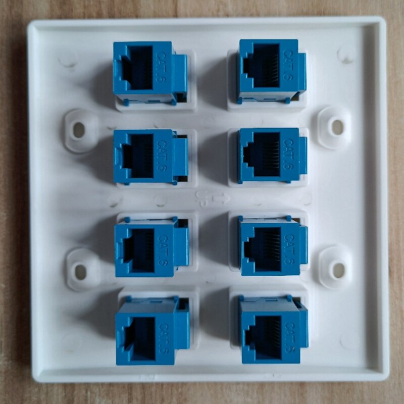 Plaque Murale Ethernet 8 Ports-Double Gang Cat6 RJ45 Keystone Jack Câble Réseau Façade Femelle à Femelle-Bleu