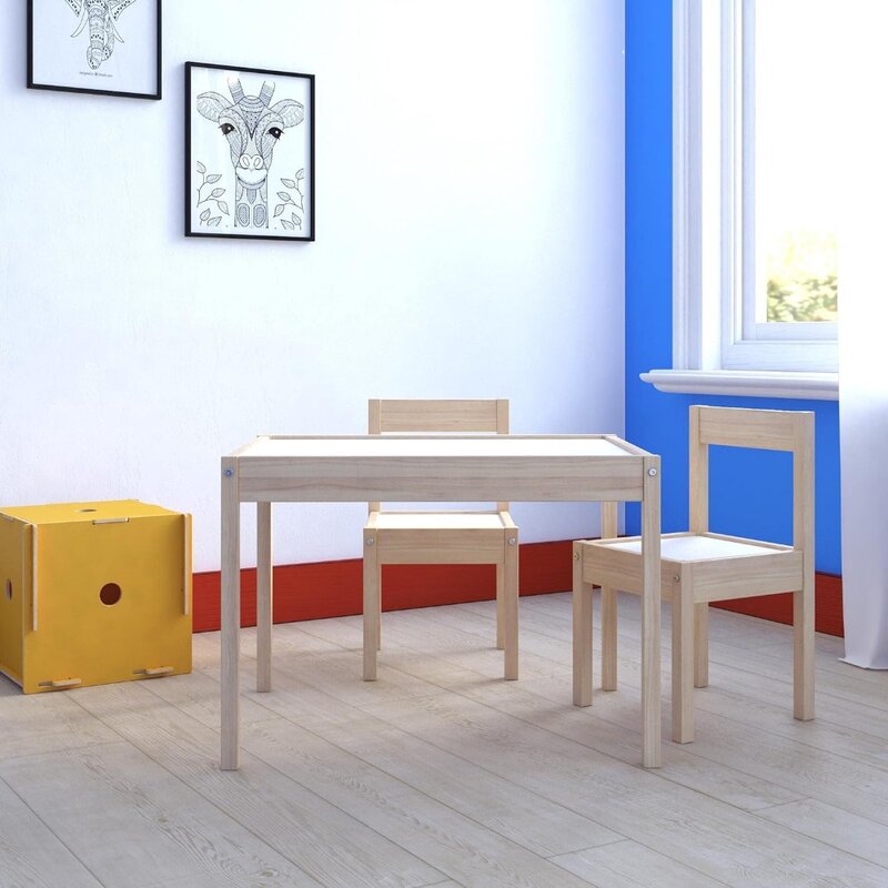 Children's tables and chairs 3-Piece Kiddy Chairs, Natural/White Kids Table and Chair Children Furniture Sets
