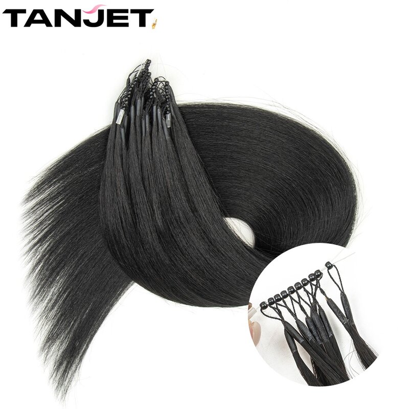 Yaki Straight 8D Extensions de cheveux pour femmes noires, Vrais cheveux humains, 12 en effet-26, CharacterRing naturel, Micro Ring Weaving, Light Yaki Hair
