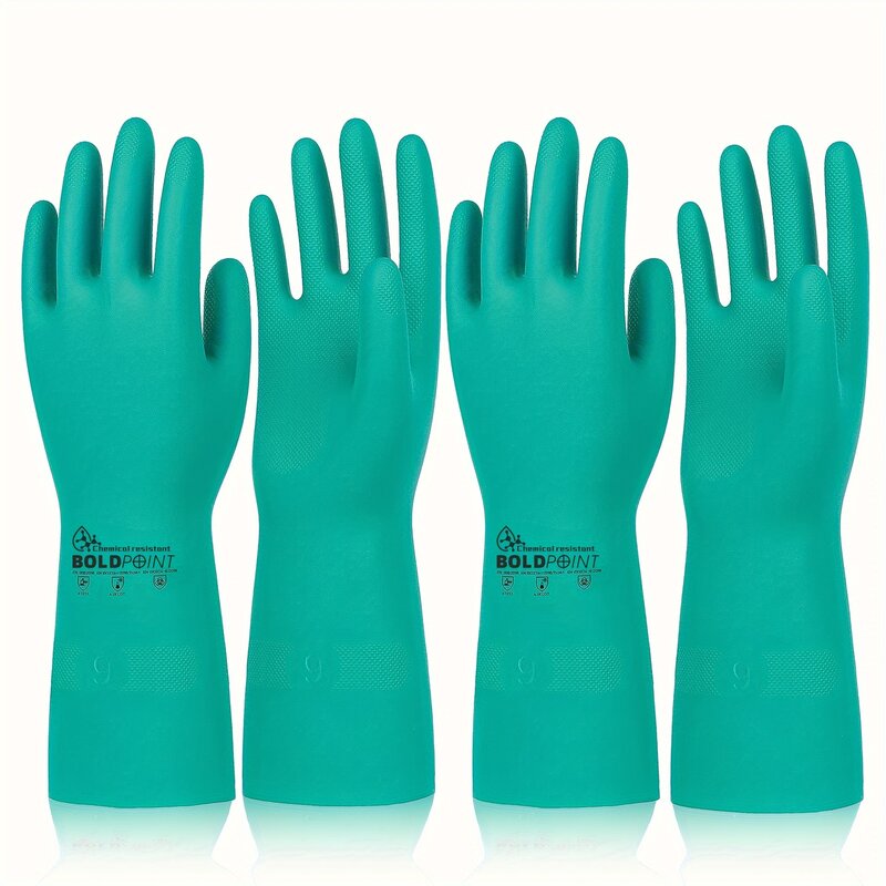 2 Pairs Reusable Nitrile Gloves - Extra Thick, Long Sleeve, for Dishwashing, Gardening, Pet Care, Chemical & Latex Free