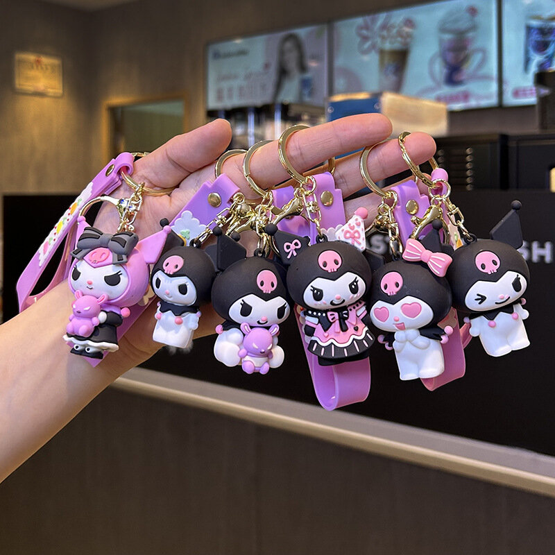 Cute Cartoon Sanrio Kuromi Pendant Keychain Car Keyring Mobile Phone Bag Hanging Jewelry Kids Gifts Accessories