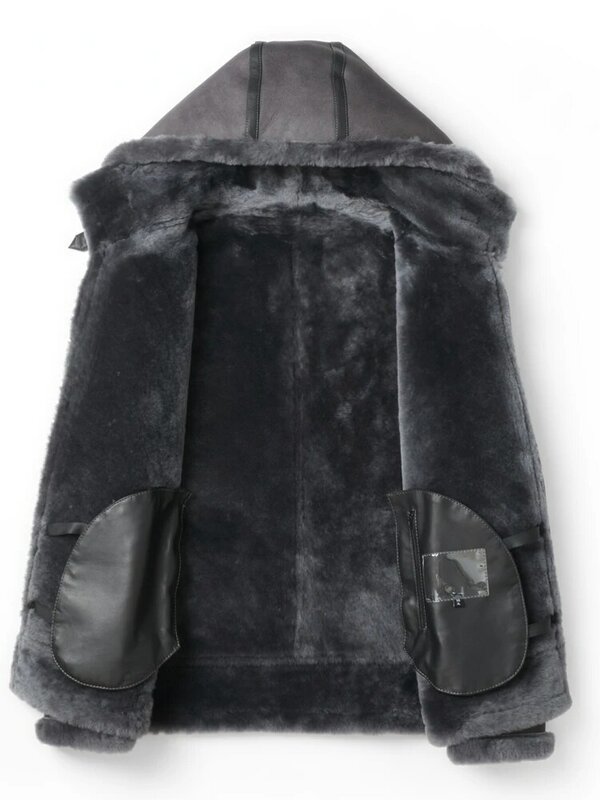 オリジナルの天然羊の革と毛皮のコート,冬の服,取り外し可能な帽子,暖かいジャケット,男性のアウター,新しい,2023