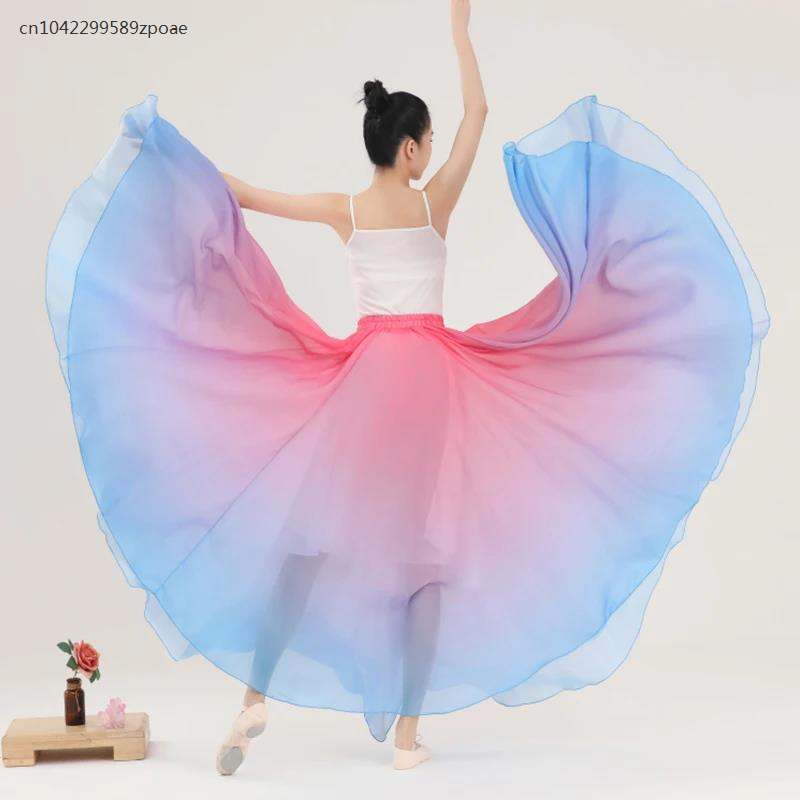 720 derajat rok ayun besar warna gradien rok tari Flamenco ROK latihan dansa klasik penampilan panggung wanita