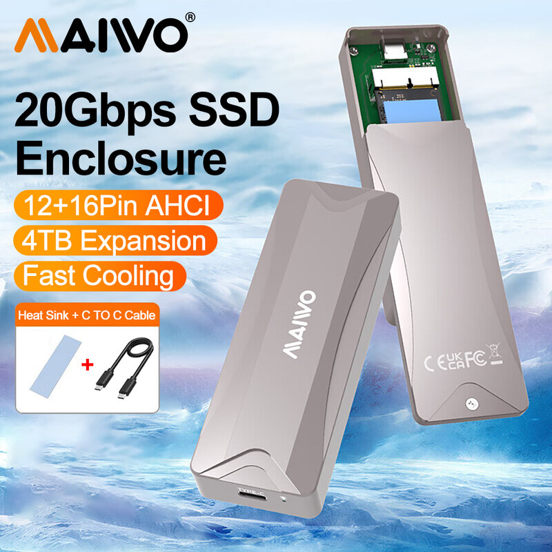 MAIWO MacBook SSD Enclosure USB3.2 GEN2 Enclosure untuk 12 + 16 PIN Flash SSD M.2 Reader kompatibel dengan MacBook Pro Mac Pro