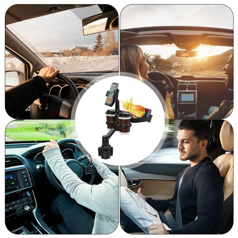 Cup Phone Holder For Car Detachable Car Food Table Tray 360 Degree Rotation Tray Car Cup Holder Expander With Solid Base & Phone