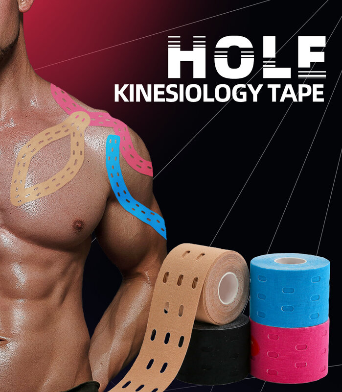 Kindmax-Cinta de kinesiología con agujero, rodilleras deportivas para el cuerpo, cinta atlética elástica para soporte muscular, alivio del dolor de lesiones por tensión