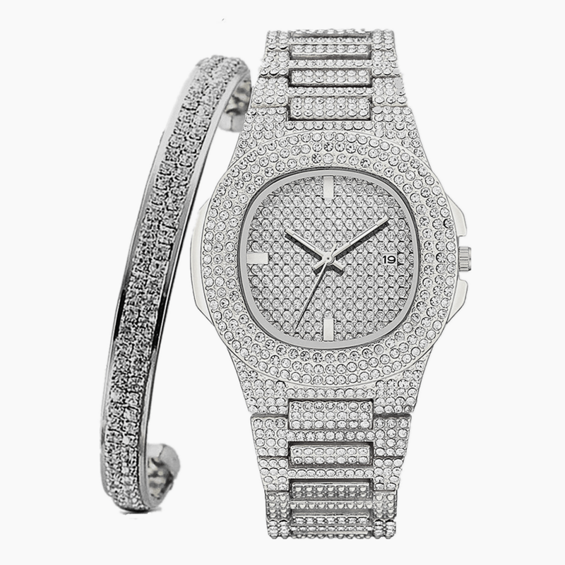 Iced Out Watch With Bangle for Women Bling Miami Bracelet Hip Hop Luxury Watches Diamond Ladies Gold Clock Set Jewelry