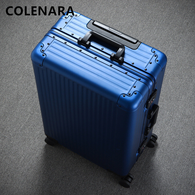 Colenara กระเป๋าเดินทางคุณภาพสูง20''24นิ้วของผู้หญิงกล่องขึ้นเครื่องทำจากอลูมิเนียมอัลลอยด์แมกนีเซียมกระเป๋าเดินทางแบบลาก