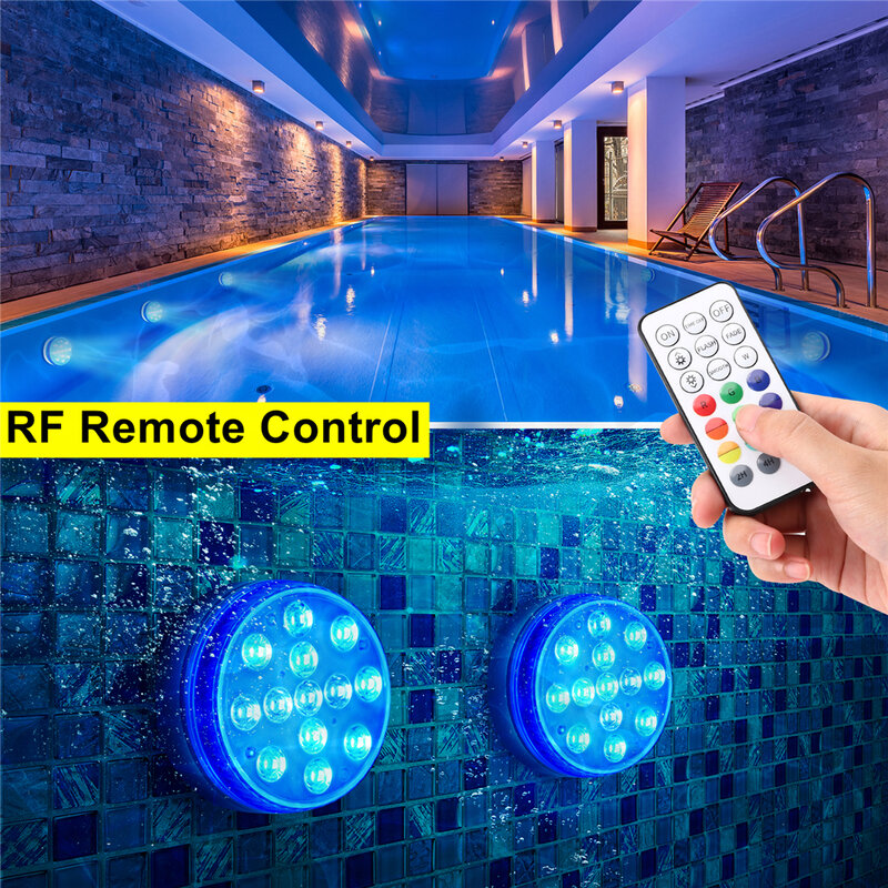 تحديث أضواء LED غاطسة مع مصباح إضاءة حمام سباحة يعمل تحت الماء IP68 المغناطيس 13 LED مصباح مشرق RGB لبركة/بركة/حوض السمك