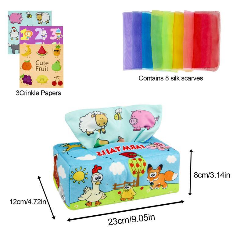 Cartoon Tissue Box Toy Crinkle giocattoli Montessori per bambini giocoleria arcobaleno danza sciarpe per bambini giocattoli sensoriali educativi per