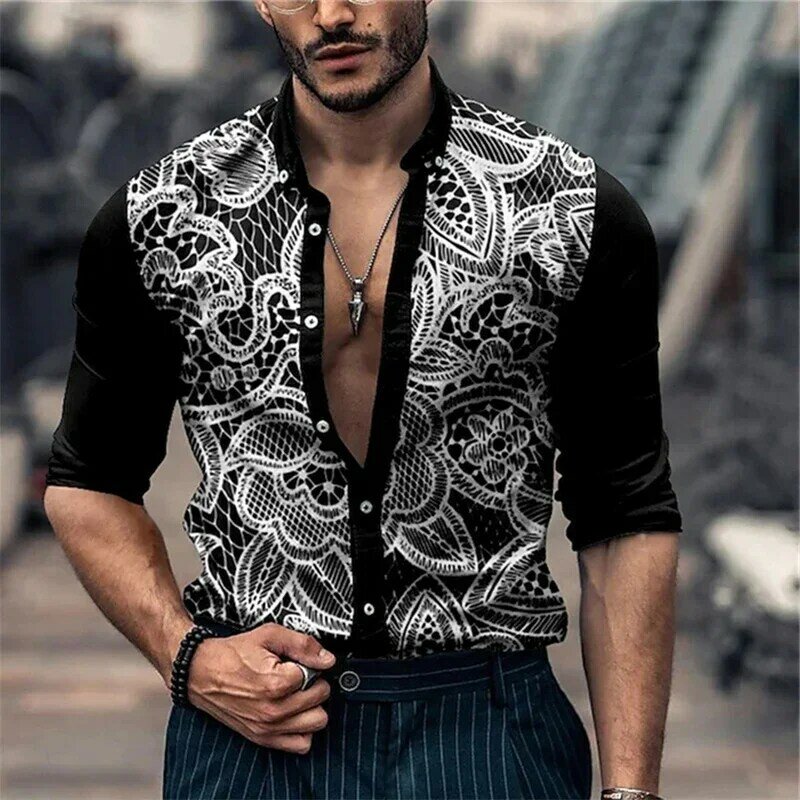 Camisa con estampado 3D de rubí para hombre, ropa de calle de manga larga, diseño de moda, informal, suave, 2024