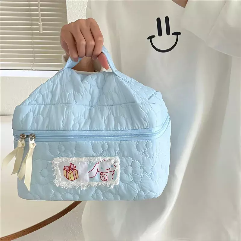 카와이 산리오 화장품 가방 멜로디 메이크업 브러시 대용량 보관 가방, 애니메이션 만화 휴대용 방수 핸드백 소녀 선물