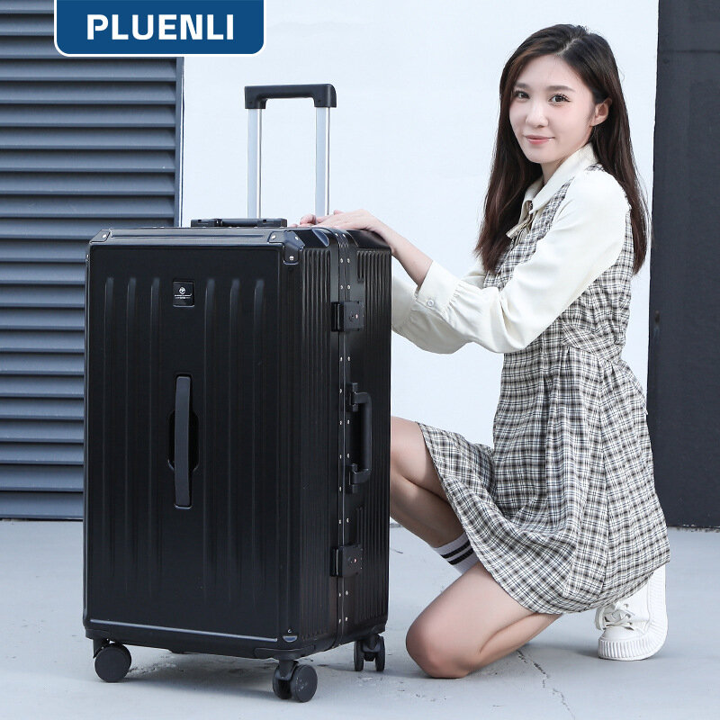 PLUENLI-maleta de viaje con marco de aluminio para mujer, maleta con ruedas universales silenciosas, con cerradura de combinación, nueva