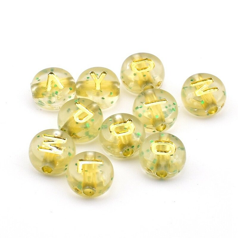 50pcs/lot 7*4*1mm DIY Acrylic letter beads Round Transparent Dotted Gold Letter Bead for jewelry making