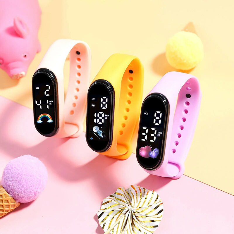 Relógio de pulso digital infantil com relógio led, display numérico, pulseira esportiva ao ar livre, meninas e meninos pulseira