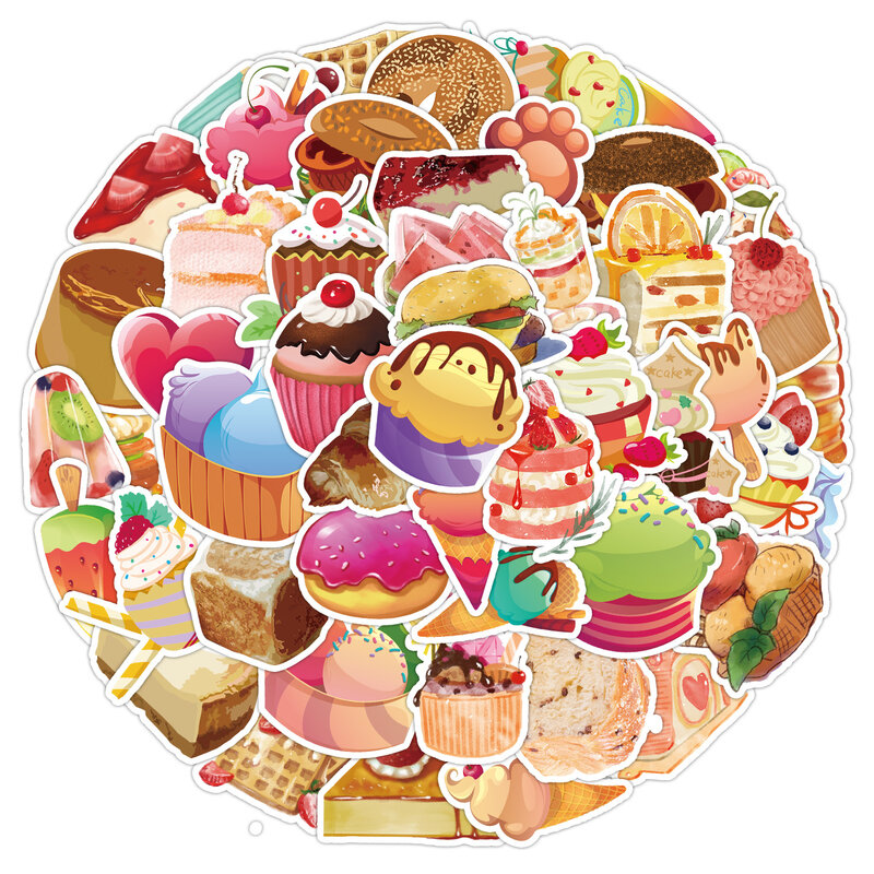 50Pcs Cartoon Afternoon Tea Dessert Series Graffiti Stickers Suitable for Laptop Helmets Desktop Decoration DIY Stickers Toys