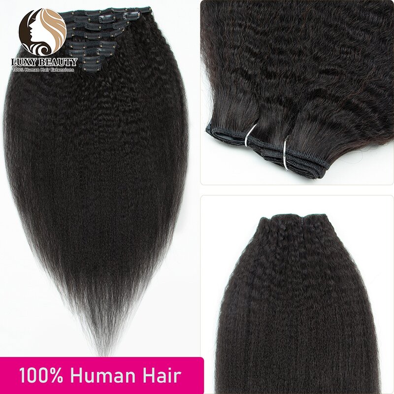 Afro Kinky Straight Clip In Extensions  Human Hair 10"-26" Natural Black Brazilian Remy Human Hair For Women 120G 8pcs/set