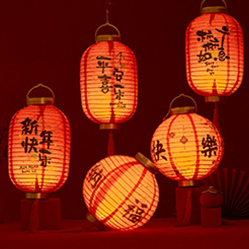 Good Luck Chinese Red Lantern Glowing Luminous New Year Paper Lantern Red Hanging Spring Festival Luminous Lantern Kids Gifts
