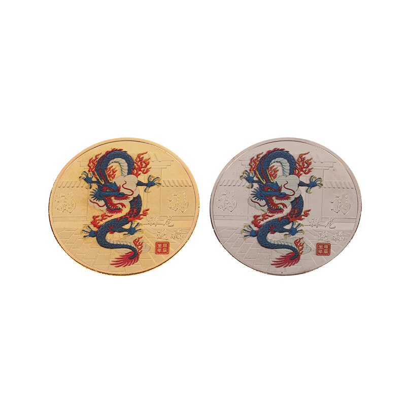 Moedas Comemorativas do Ano Novo do Dragão, Medalhas do Zodíaco Chinês Pintadas, Emblema Colecionável, 1Pc, 2024