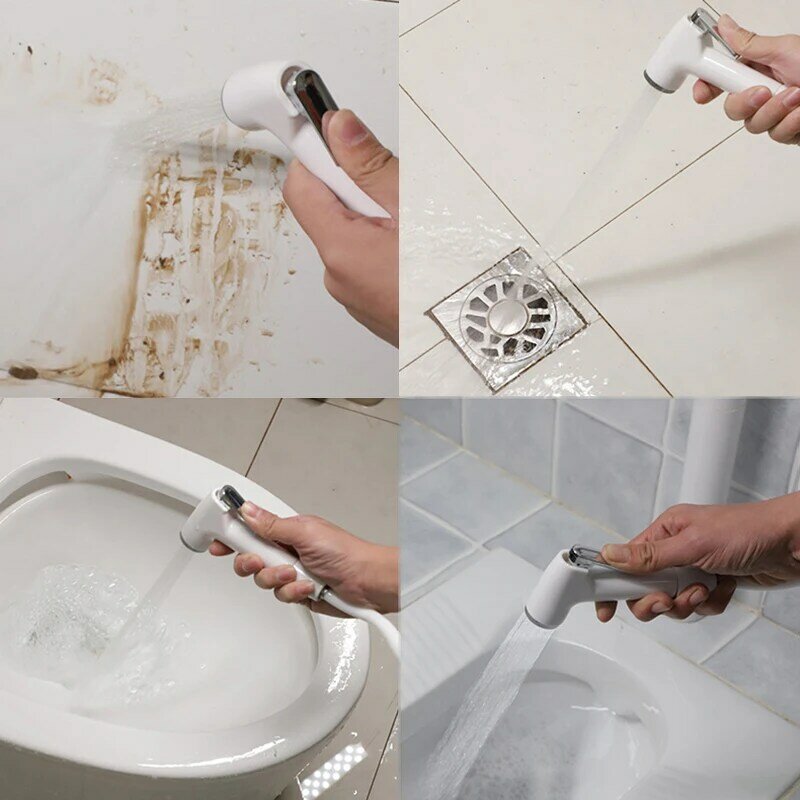 Pulvérisateur de toilette portable blanc gris, pommeau de douche en plastique auto-nettoyage, déterminer le lave-auto, support de tuyau d'eau de pulvérisation