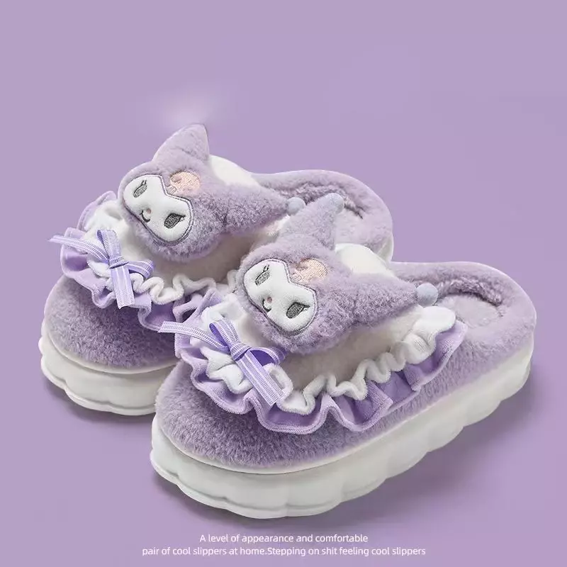 Zapatillas Kawaii Sanrio Anime Hello Kitty Cinnamoroll para el hogar, pantuflas cálidas de algodón, dibujos animados Kuromi, pantuflas de felpa antideslizantes, regalos