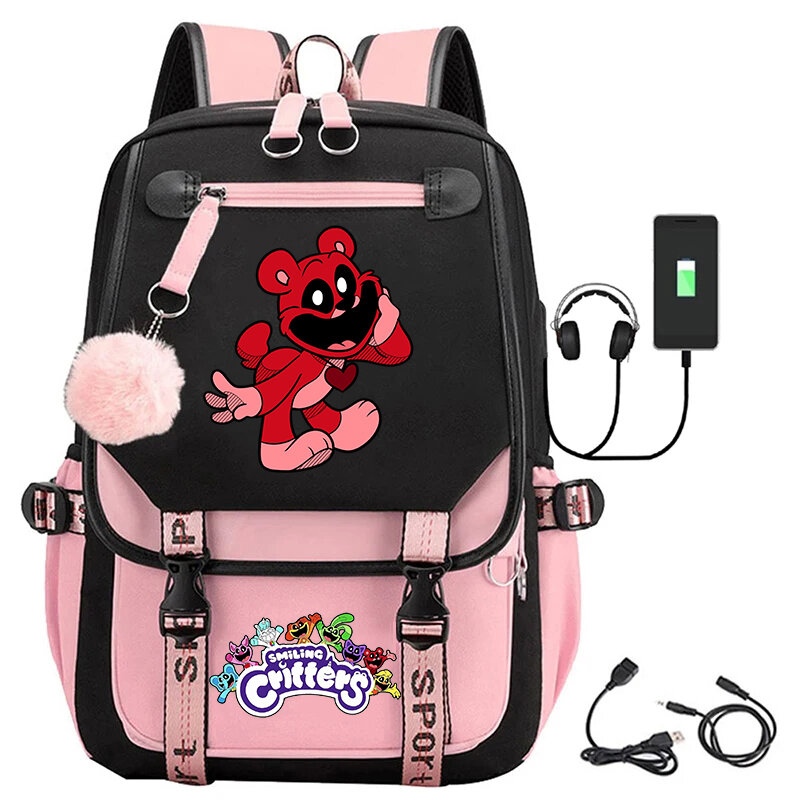 Bookbag dos desenhos animados para meninas adolescentes, sorrindo, mochila de impressão Catnap, USB Charge School Bags, Laptop Bag Pack, alta qualidade