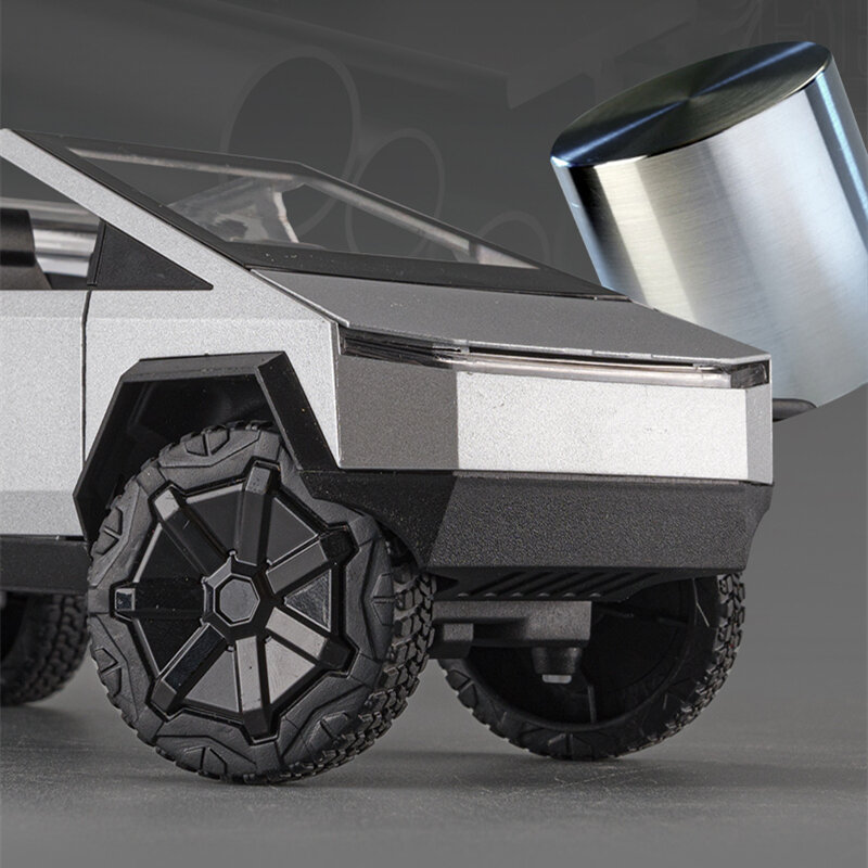 Модель автомобиля Teslas Cybertruck 1/24 из сплава, литой металлический игрушечный внедорожник, модель грузовика, имитация звука, детские подарки