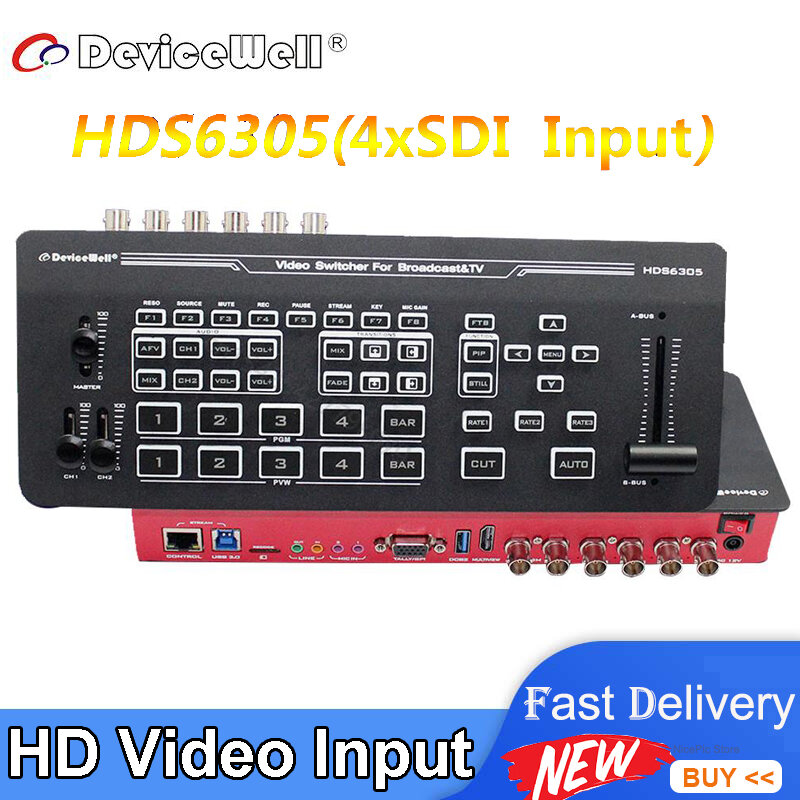 Devicewell hds6305 4 sdi entrada de transmissão-grade de vídeo hd switcher para transmissão & tv & studio streaming ao vivo