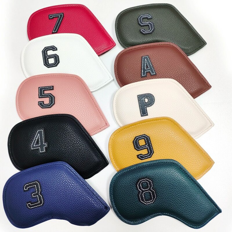 10 buah/set Penutup kepala besi Golf 3-9,P,S,A, penutup kepala klub sarung nomor bordir Aksesori peralatan latihan Golf olahraga
