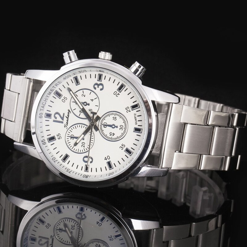 Jam tangan Quartz pria dan wanita, arloji mode Stainless Steel