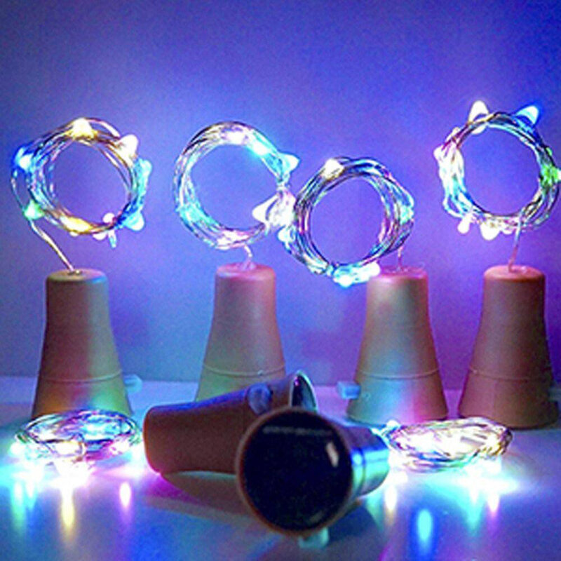 Cadena de luz Solar para botella de vino, alambre de cobre, luces de hadas con forma de corcho, decoración de boda, fiesta, jardín y Navidad, 2M, 20led