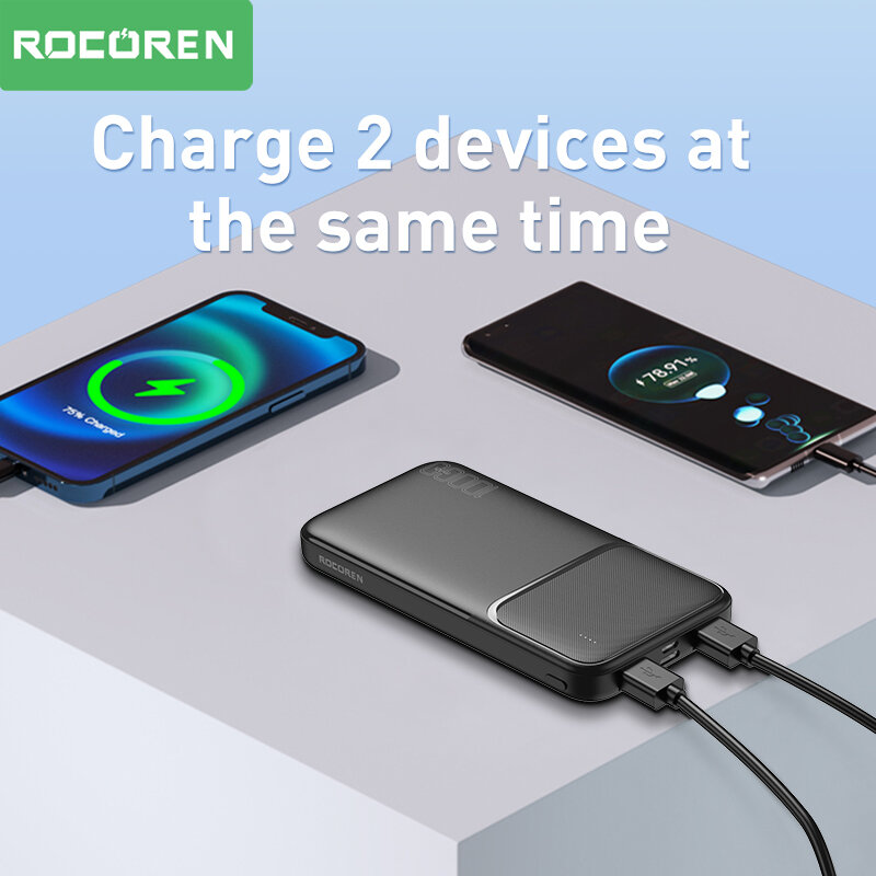 Rocoren-batería externa portátil de 10000mAh, Powerbank de carga rápida 10000 para iPhone, Xiaomi mi POCO