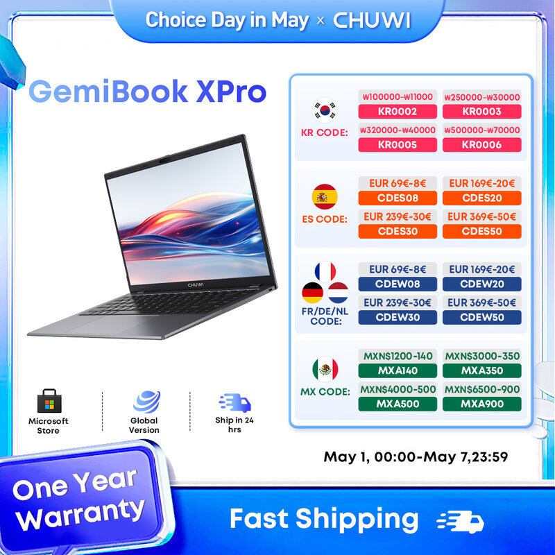 CHUWI-ordenador portátil GemiBook XPro, 8GB de RAM, 256GB SSD, Intel Alder Lake N100, pantalla FHD de 14,1 pulgadas, 1920x1080, ventilador de refrigeración, Windows 11