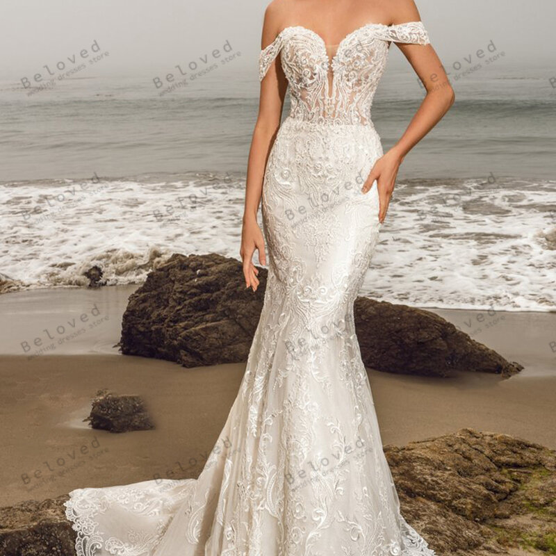 Wykwintne suknie ślubne seksowne suknie ślubne koronkowe aplikacje z ramienia bez pleców na formalne przyjęcie Vestidos De Novia