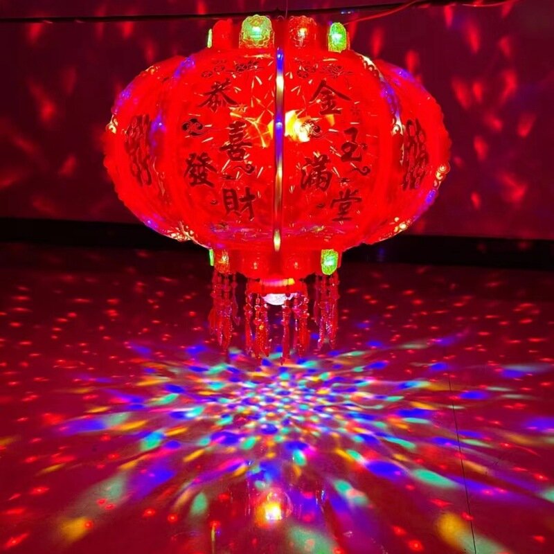 โคมไฟ LED หมุนได้โคมไฟเรืองแสงสีสันสดใสตกแต่งด้วยโคมไฟ6มุมสีแดงสำหรับเทศกาลปีใหม่และฤดูใบไม้ผลิ