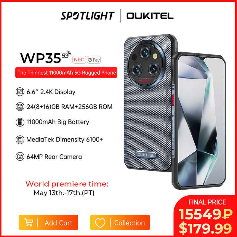[World Premiere] Oukitel WP35 5G Rugged Smartphone 6.6" 2.4K 11000 mAh 24GB+256GB Mobile Phone  Android 14 64 MP NFC Cell Phone