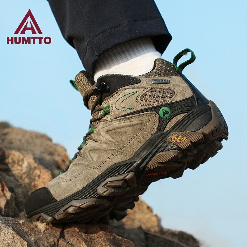 HUMTTO sepatu mendaki, sneaker Ankle Trekking kulit luar ruangan untuk lelaki berkemah berburu taktis 3520