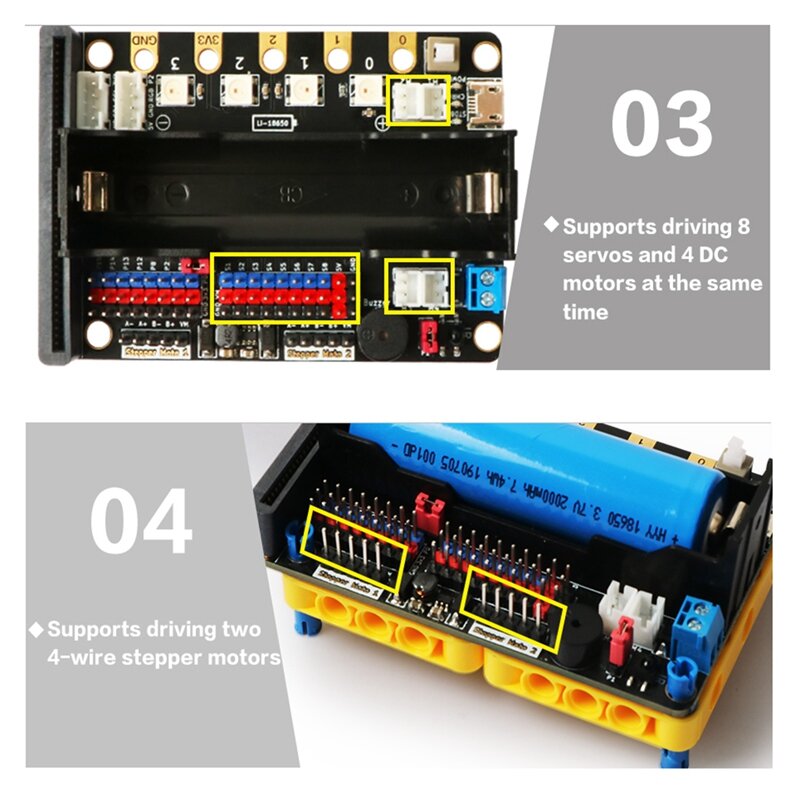 Placa de extensión para Micro:Bit V2.0, compatible con 8 Servos y 4 motores de CC con receptor infrarrojo integrado y 4 luces RGB