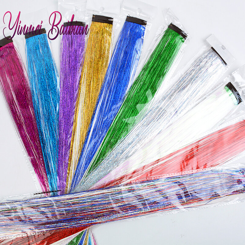 Sparkle Tinsel Clip-On em extensões de cabelo para meninas e mulheres, Glitter Party Hair Accessories, Rainbow Colored, Bling Hair Piece, 10Pack