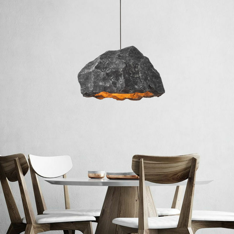 Lampu gantung LED E27, Nordic Wabi Sabi angin lampu gantung Resin desainer bentuk batu lampu suspensi perlengkapan pencahayaan ruang tamu