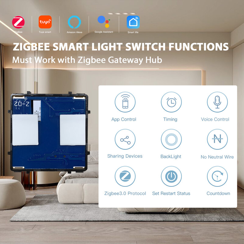 BSEED-Smart Zigbee Switches, Touch Glass Painel Frontal, Tomada de Parede da UE, Smart Plug, Peças DIY, Combinação Livre, 1 Gang, 2 Gang, 3Gang