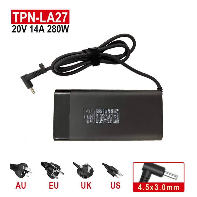 Pengisi daya AC 20V 14A 280W untuk HP OMEN 16 17 Laptop Gaming ZBook Fury G9 TPN-LA27 adaptor daya TPN-CA26 4.5X3.0MM