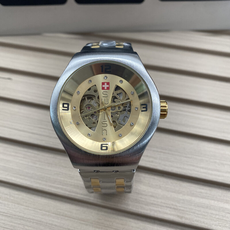SAUSEN männer Skeleton Uhr Top Marke Luxus Edelstahl Wasserdicht Transparent Mechanische Sport Transparent herren Uhr
