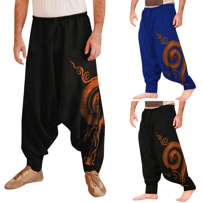 Pantalones bombachos largos para hombre, pantalón holgado con cordón en la entrepierna, estilo Harem